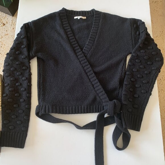 TULAROSA Wrap Sweater Popcorn Long Sleeves Black Sz M - Picture 2 of 6